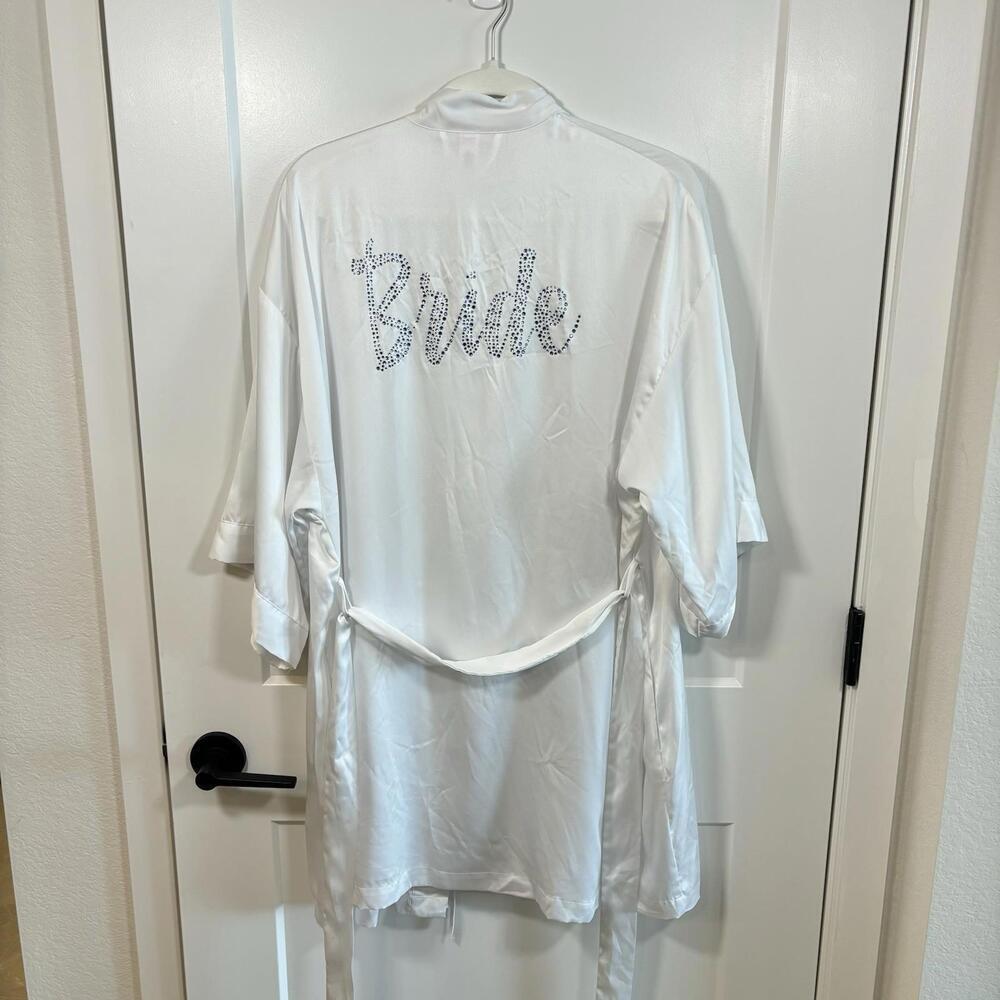 Victoria’s Secret Bride Rhinestone Bling White Shiny Satin Robe One Size